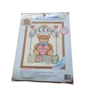 Stitchables Welcome Bear Birth Record Sampler Cross Stitch with Frame New